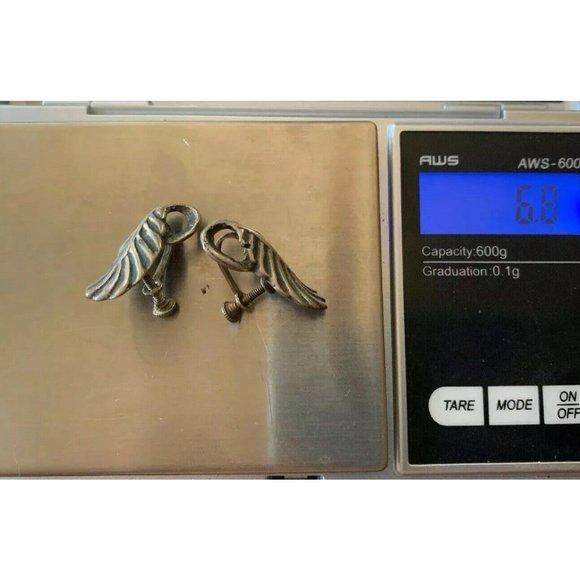 Native American Earrings Floral Leaf Sterling Silver Screw Back Earrings Vintage - Picture 8 of 11